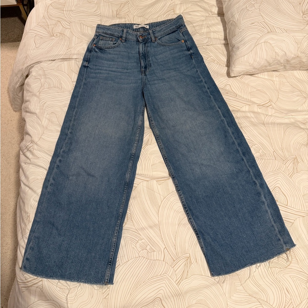 Zara Wide-Leg Flare Jeans - Medium Blue Denim
